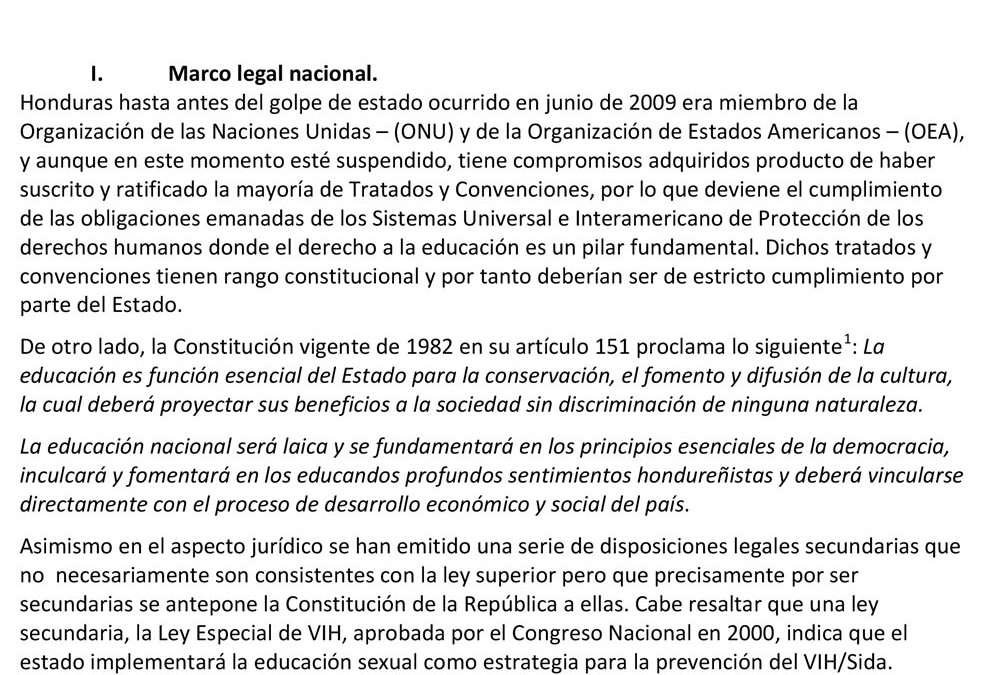 Informe sobre la educación para la sexualidad en Honduras