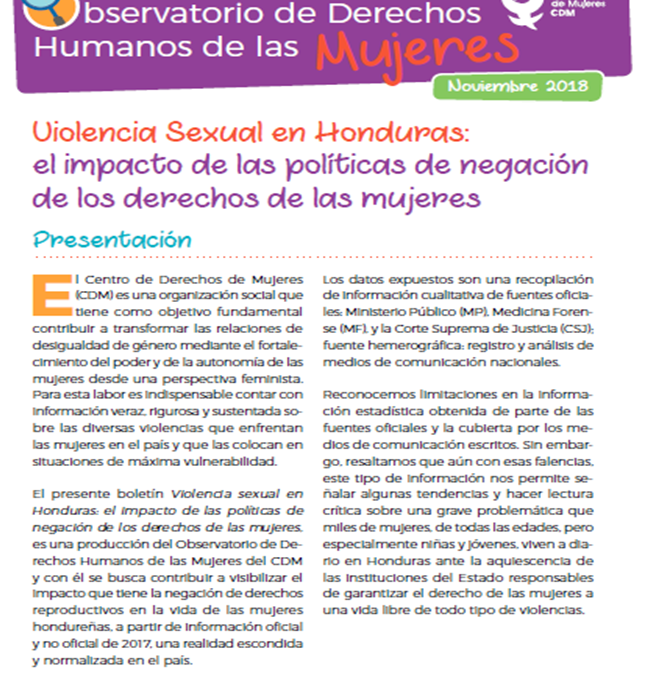 Violencia Sexual en Honduras:el impacto de las políticas de negaciónde los derechos de las mujeres 2017