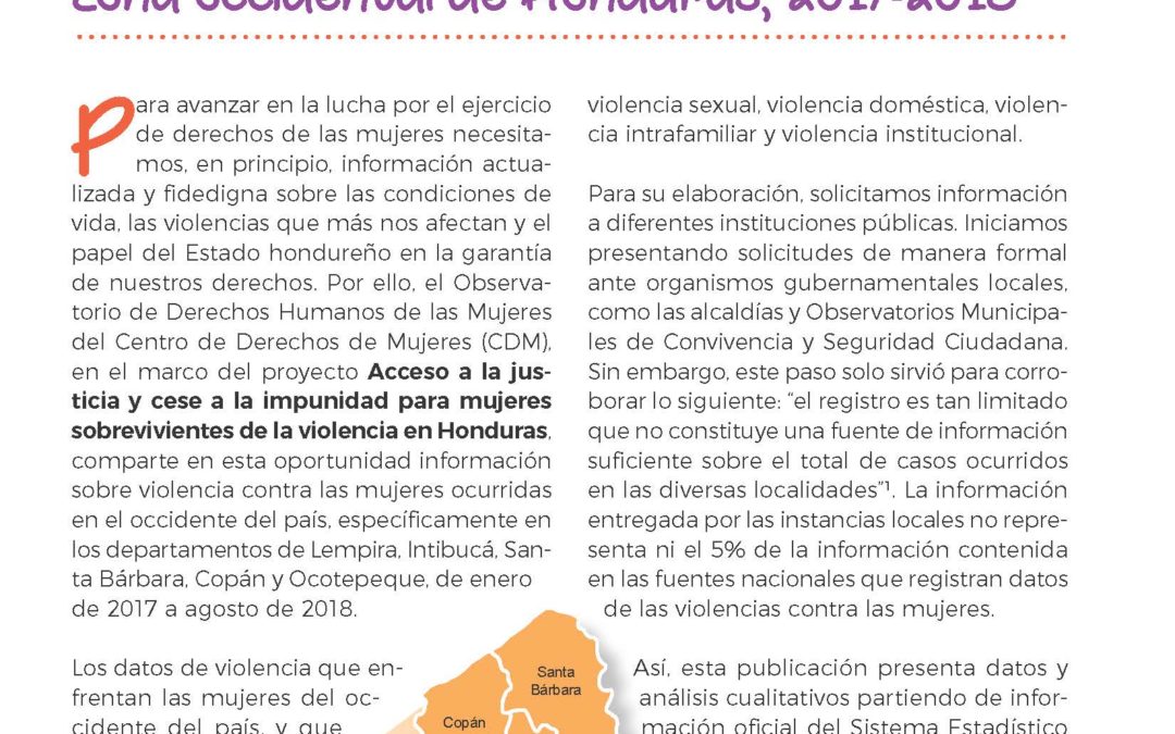 Boletín sobre violencias contra las mujeres en la zona occidental 2017-2018