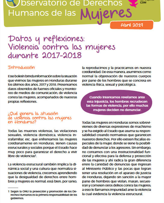 Datos y reflexiones: Violencia contra las mujeres durante 2017-2018