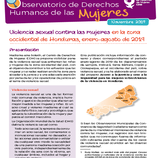 Violencia sexual en occidente: enero-agosto de 2019