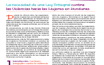 La necesidad de una Ley Integral para las Mujeres en Honduras. 2019