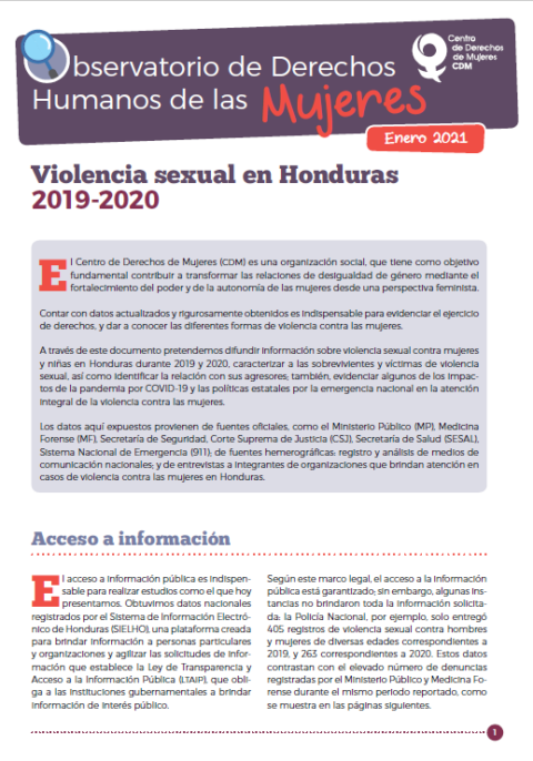 Boletín: Violencia Sexual en Honduras 2019-2020 | Centro de Derechos de ...