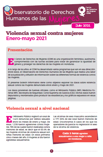 Boletín: Violencia sexual contra mujeres – Enero a Mayo de 2021
