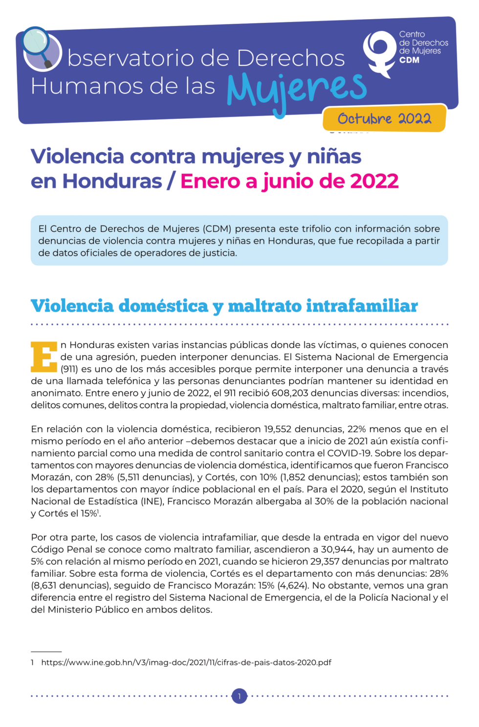Hoja de violencia contra mujeres en honduras: enero – Junio 2022 ...