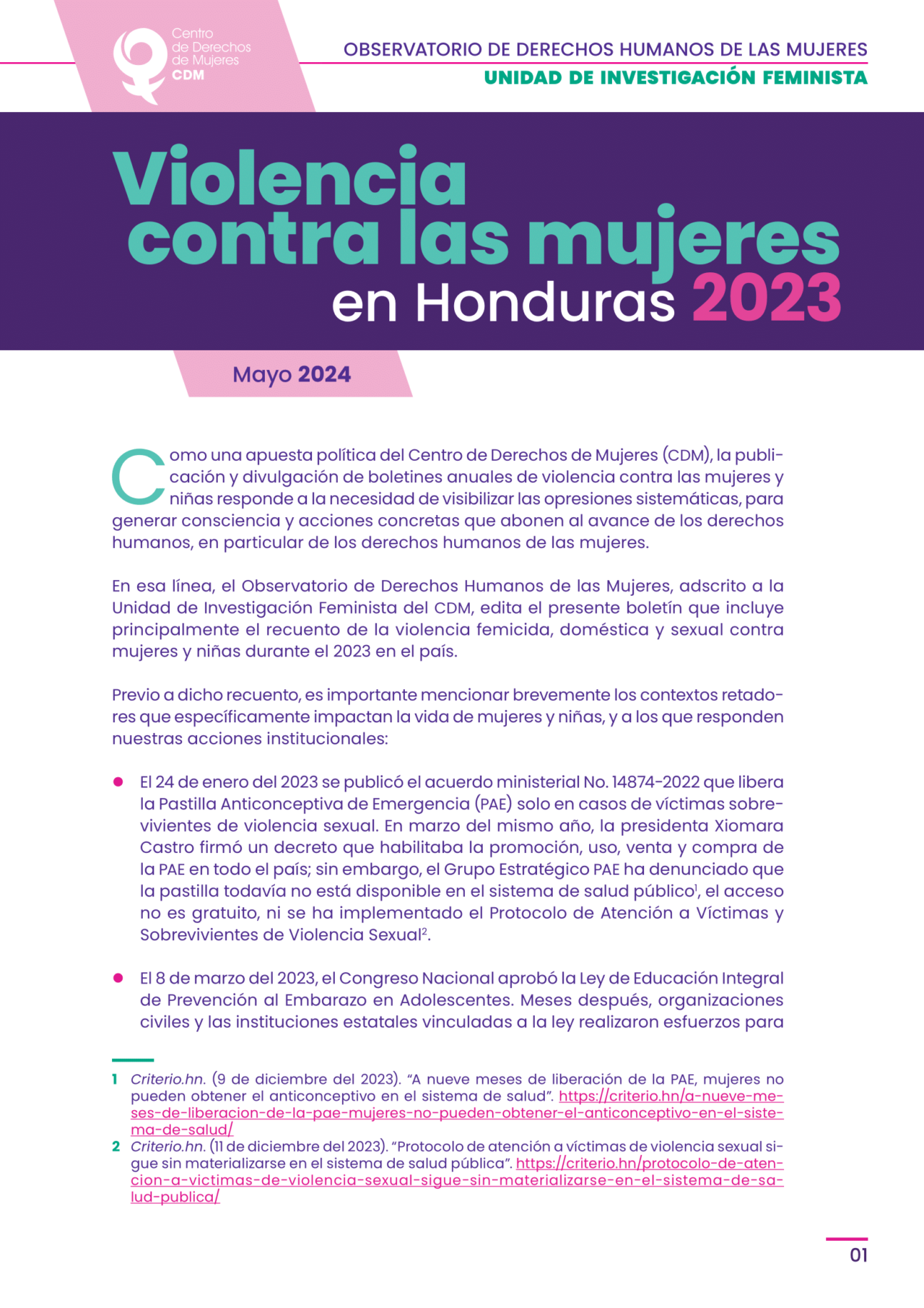 Boletín Anual: Violencia contra las mujeres en Honduras – 2023 | Centro ...